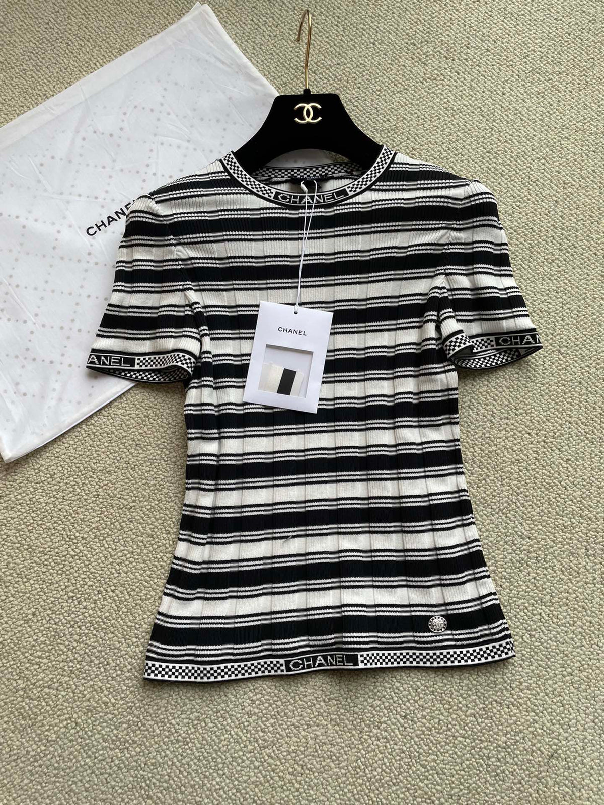 Chanel Striped Knitted Short-sleeved Skirt #379248