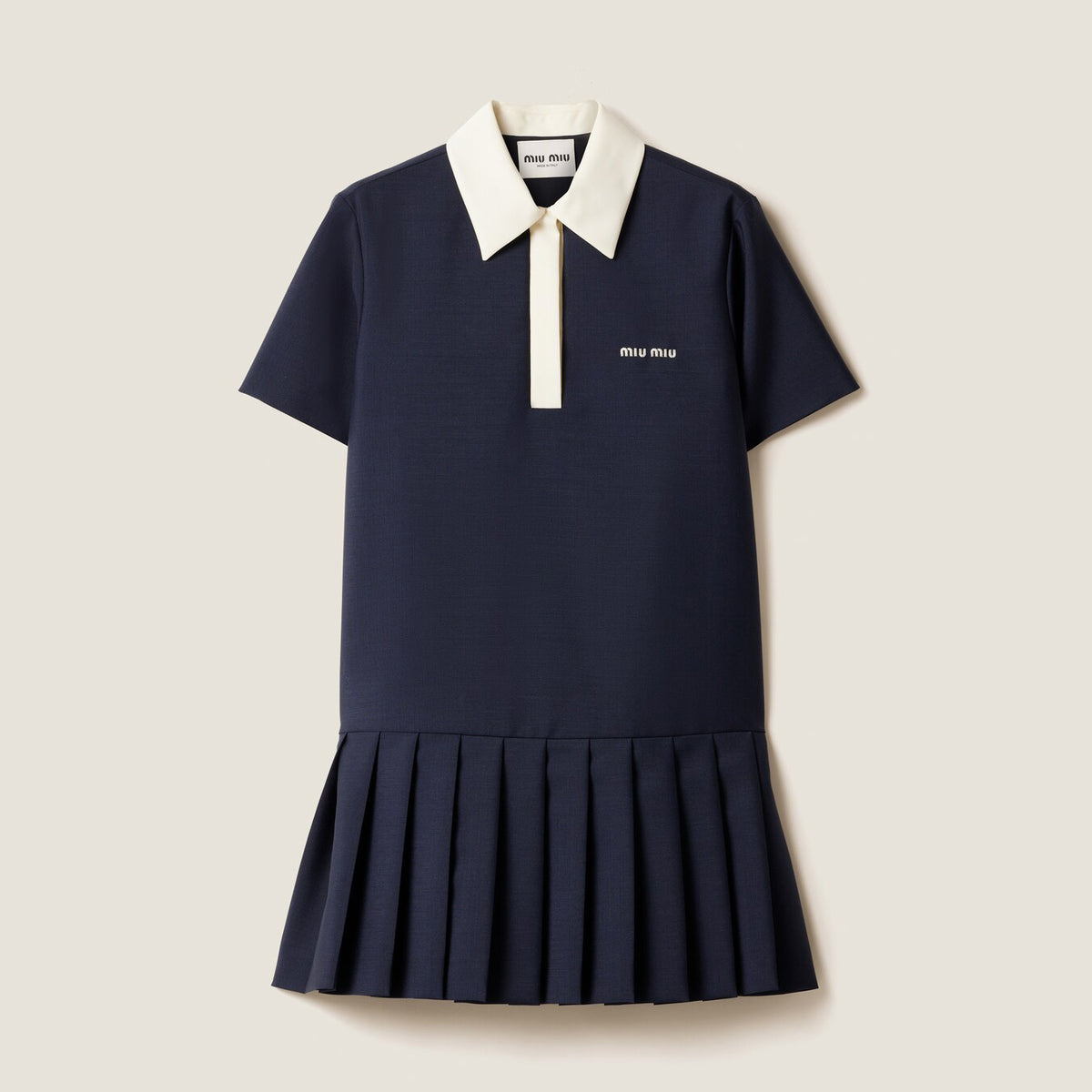 MiuMiu Women's Summer Solid Color Logo Embroidery Pleated Fine Sister Mini Short Sleeve Dress Short Dress #75582