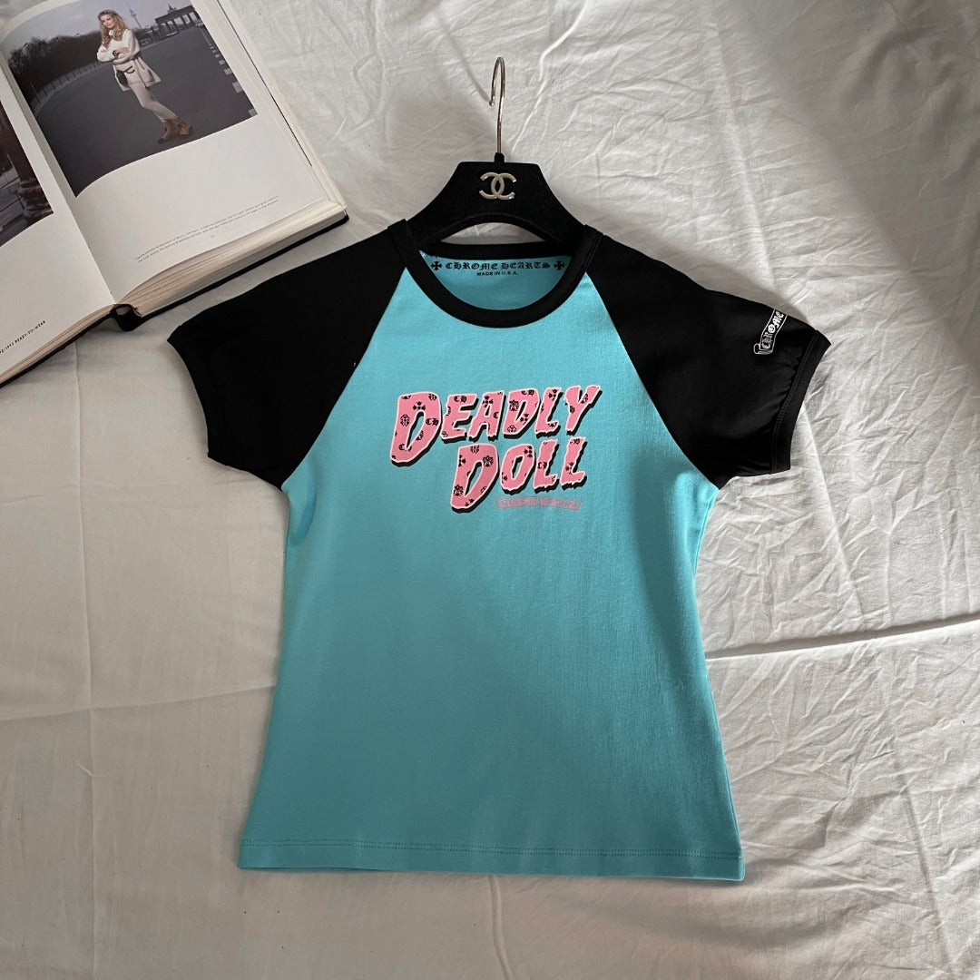 Chrome Hearts Women's Summer Colorblocked Letter Printed Cotton Round Neck Short Sleeve T-Shirt #76353