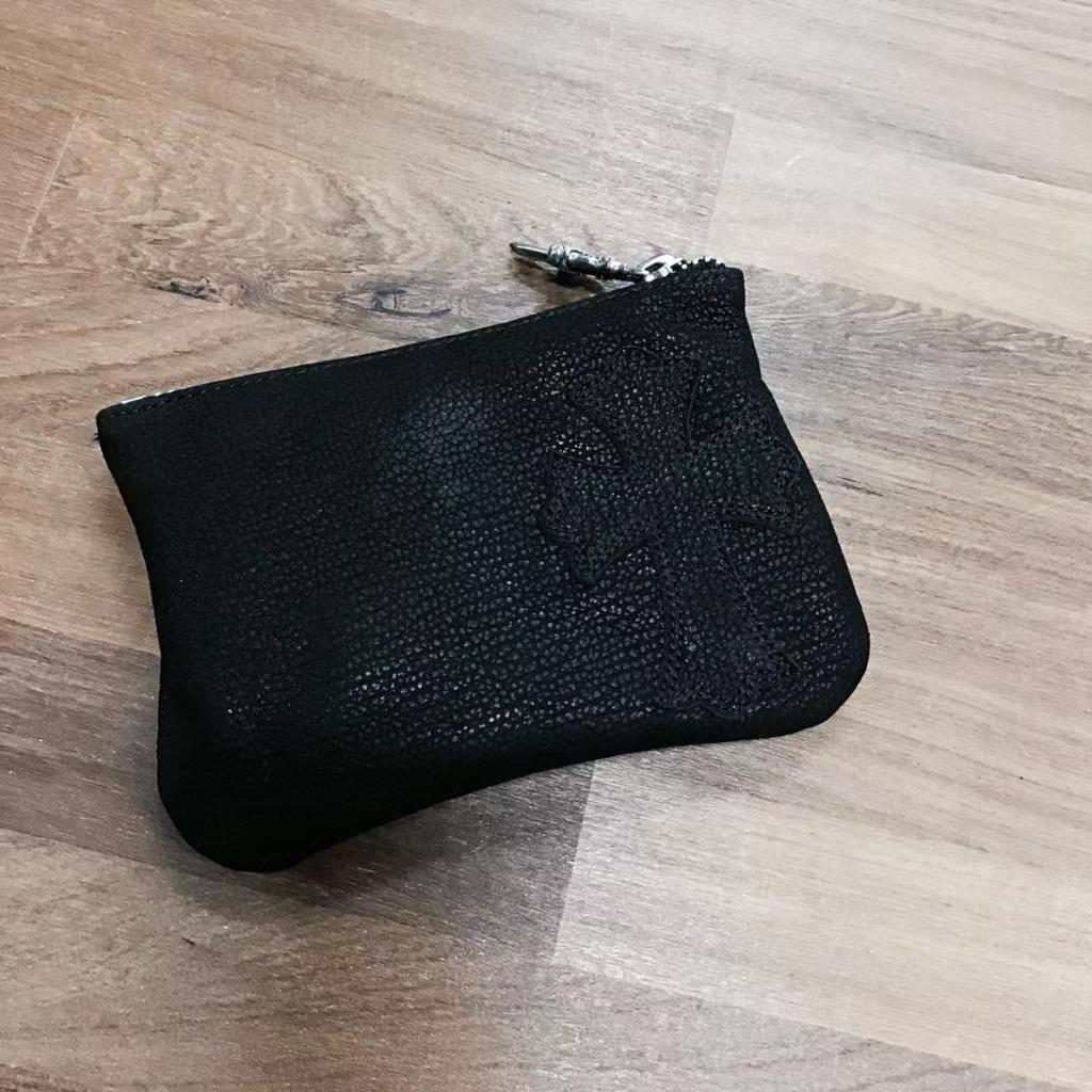Chrome Hearts Men's Solid Cowhide Leather Punk Biker Wallet Silver Coin Bag Clutch Bags #97856