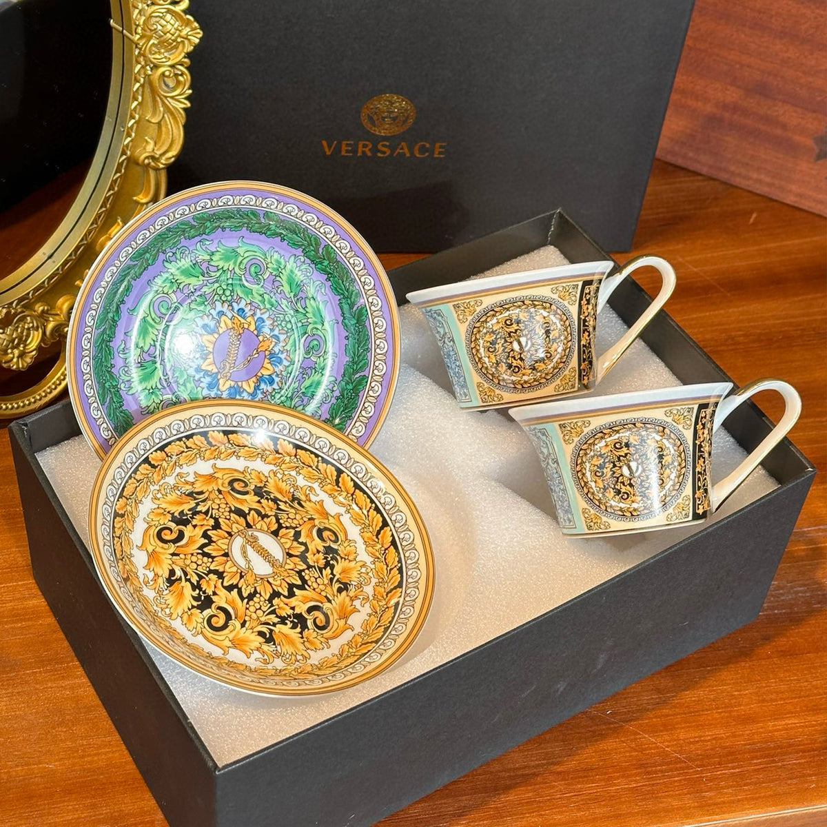 Versace Logo Printing Fashion Retro Court Style Coffee Cup Tea Set Two Pieces #97967
