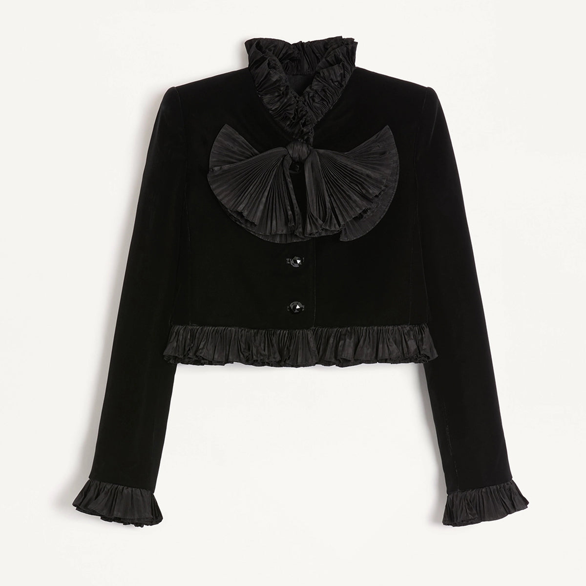 Valentino Women's Autumn Velvet Black Shirt Bow Jacket Slim Elegant Temperament Fashion Half-body Skirt Set Suit Ngvp #2633