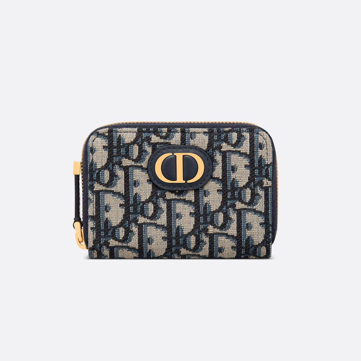 Dior Ladies Canvas Full Logo Printed Blue Zip Card Case Coin Purse Bag #97497