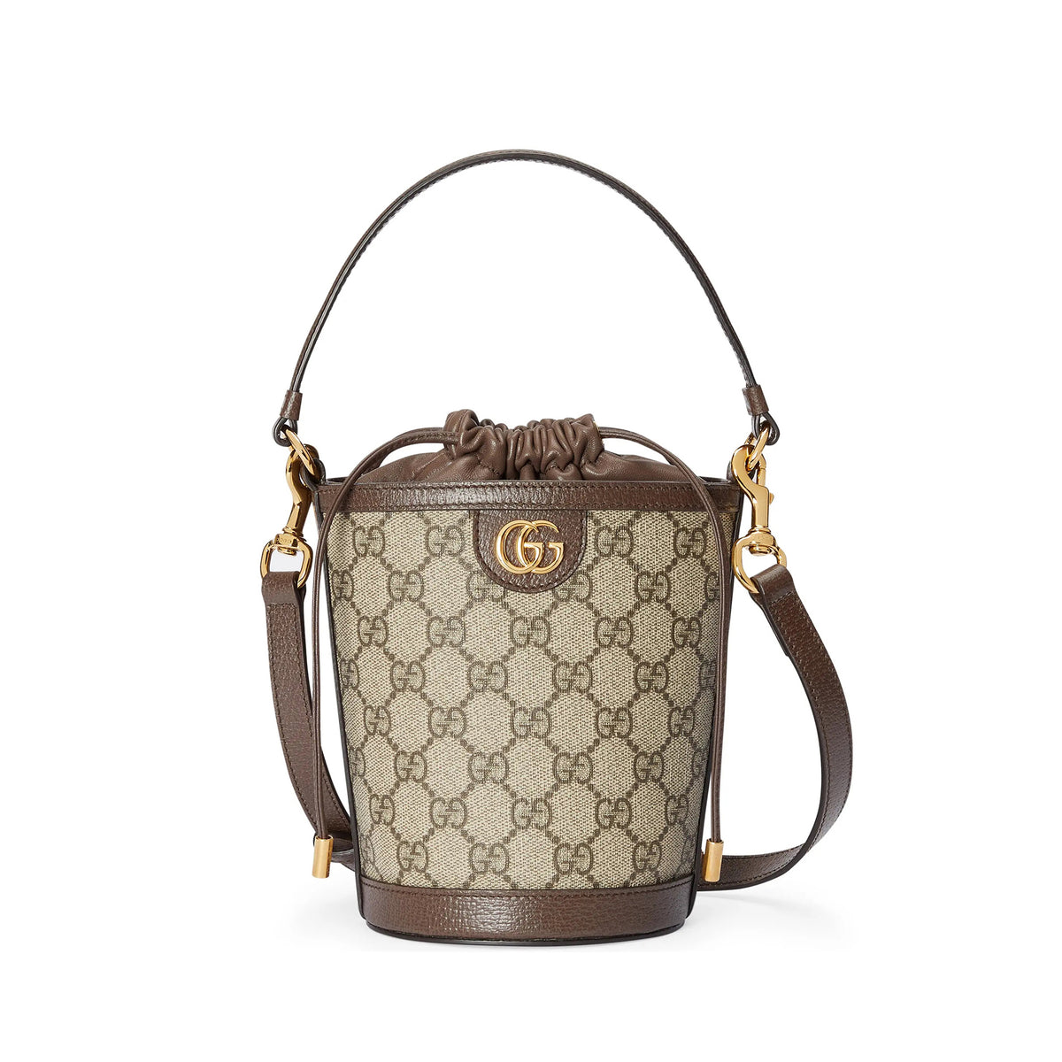 Gucci Women's Ophidia Brown Adjustable Shoulder Strap Drawstring Closure Canvas Spell Leather Bucket Bag Single Shoulder Crossbody Handbag Bags #75549