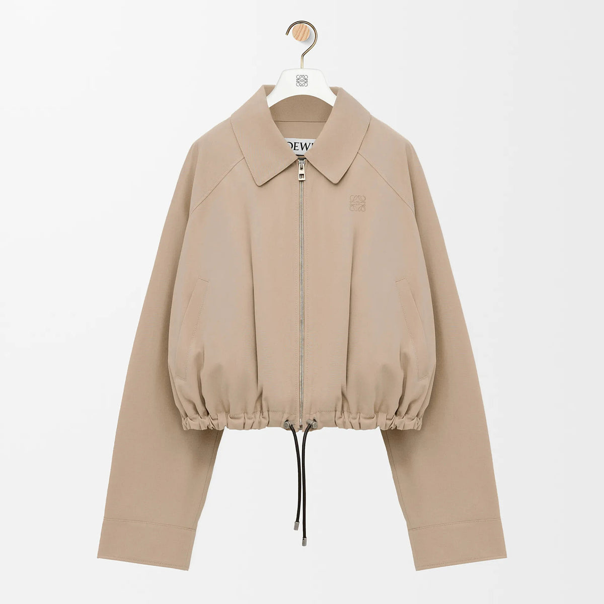 Loewe Women's Spring/Fall Fashion Casual Lapel Zipper Solid Color Embroidered Print Waist Elastic Short Jacket #79474