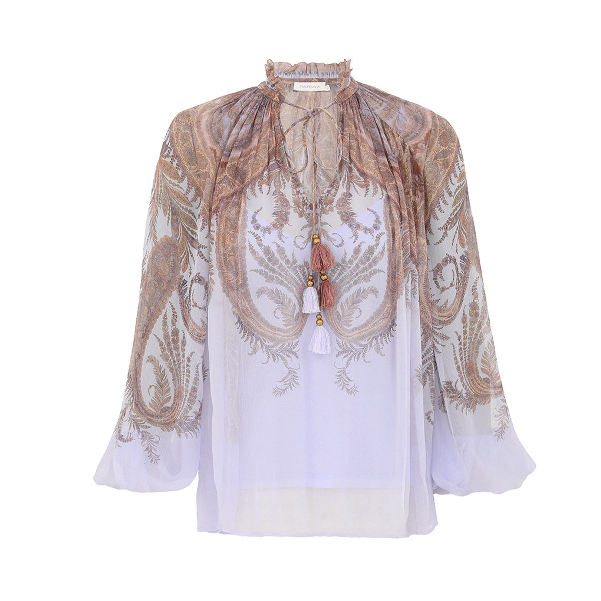 Zimmermann Women's Spring/Summer/Fall V-Neck Floral Print Loose-Fit Long-Sleeve Blouse Viscose Casual High-Waisted Shorts #81566