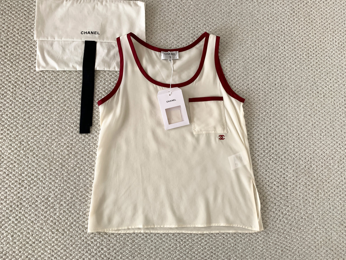 CHANEL Top Silk Canvas Light Yellow Burgundy #378594