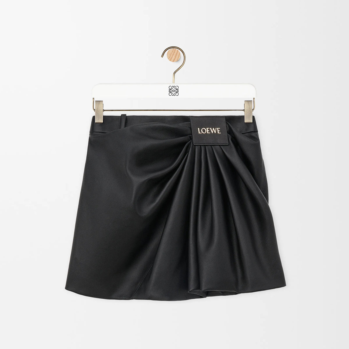 Loewe Women's Summer Solid Color Logo Letter Print Pleated Casual Leather Short Skirt #76258