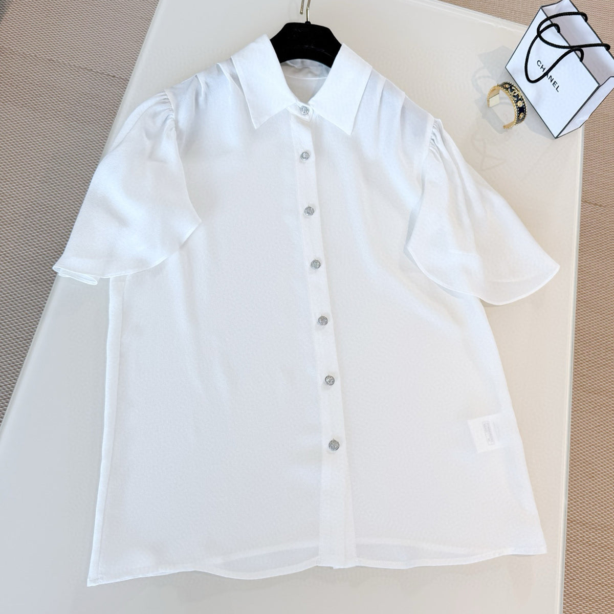 Chanel Women's Vacation Shirt And Skirt Fashionable And Elegant Set Spring And Summer Button-down Short-sleeved Shirt Pleated Skirt Suit Set Ngvp #2165