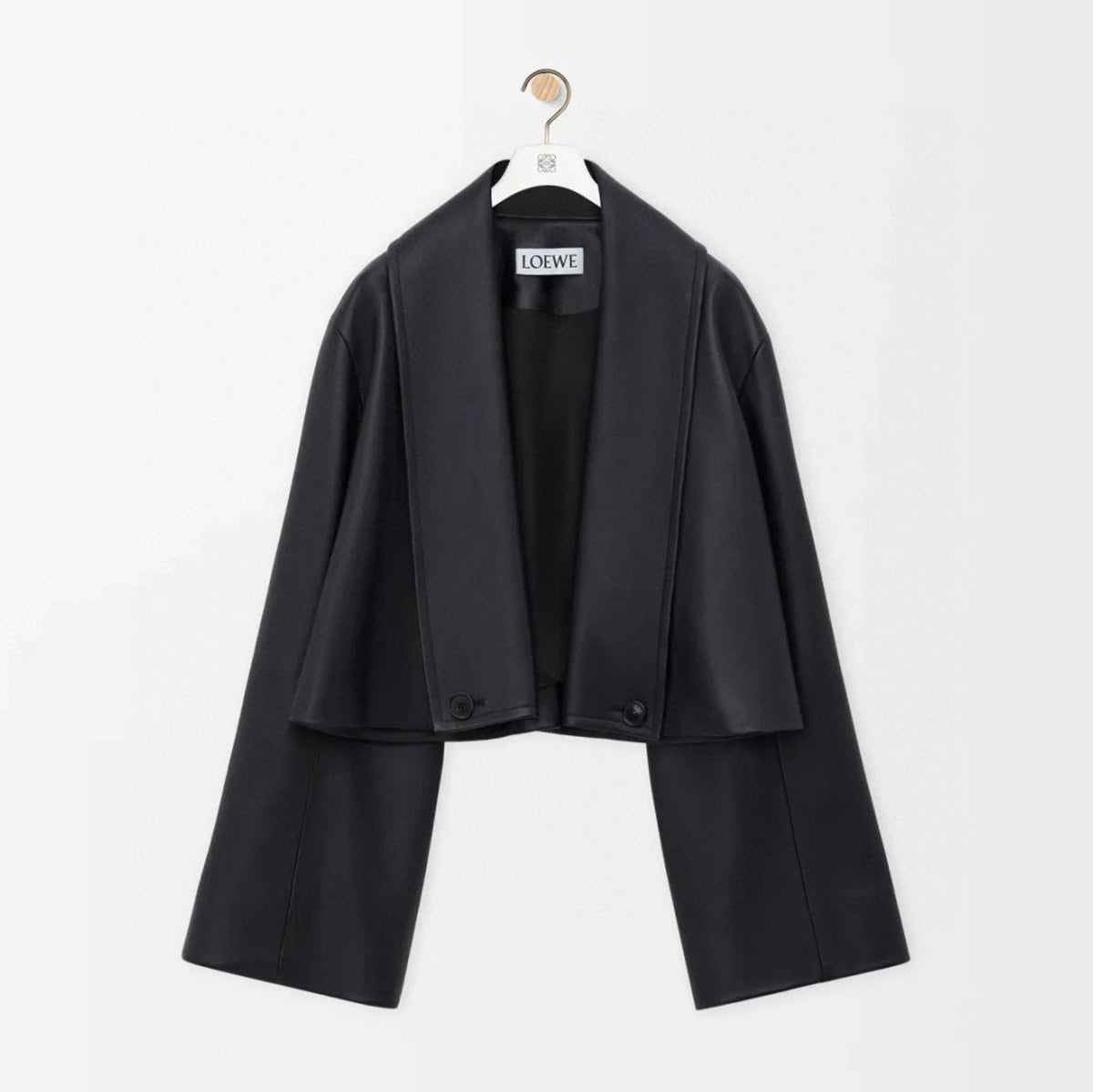 Loewe Women's Autumn/winter Black Elegant Cape Single-button Leather Jacket Fashionable Casual Lapel Long-sleeved Jacket Ngvp #1996