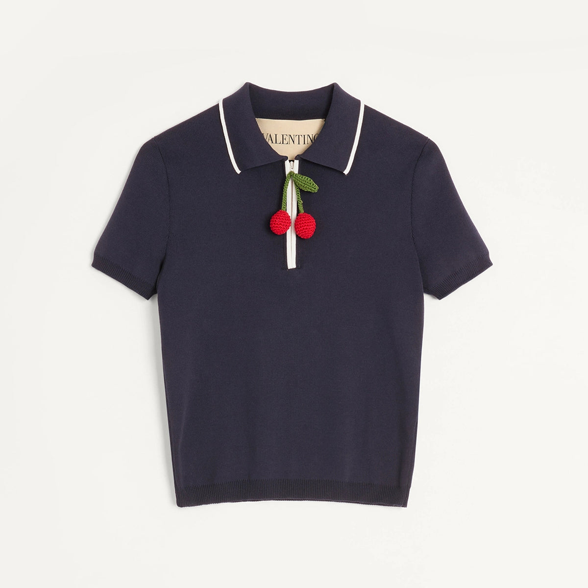 Valentino Women's Summer Cherry-Print Solid-Color Cotton Crewneck Knit Polo Short-Sleeve T-Shirt Ngvp #2345