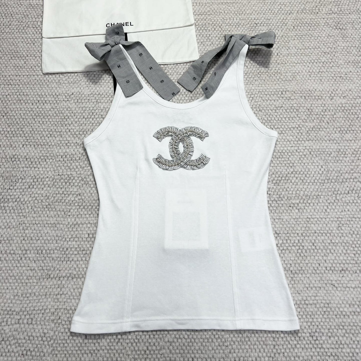 Chanel Women's Summer Fashion Casual Crew Neck Pullover Top with Adjustable Straps in Pure Cotton Fabric Vest #78844