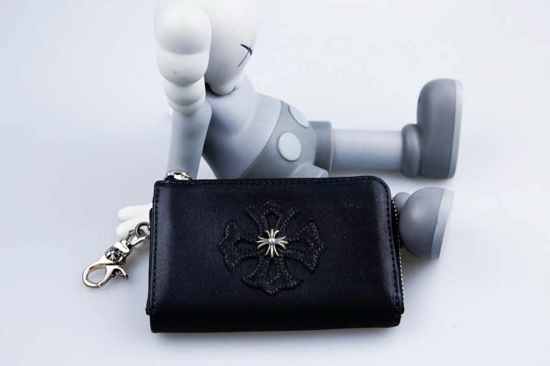 L Chrome Hearts  Cowhide Lobster Clasp Chain Cross Wallet Coin Purse bag