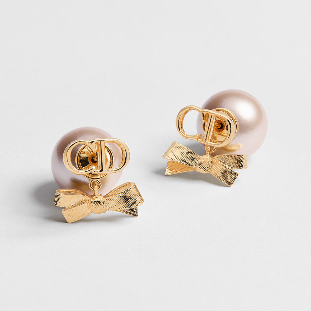 DIOR Dior Tribales Earrings Gold-Finish Metal and Iridescent Pink Resin Pearls #385666