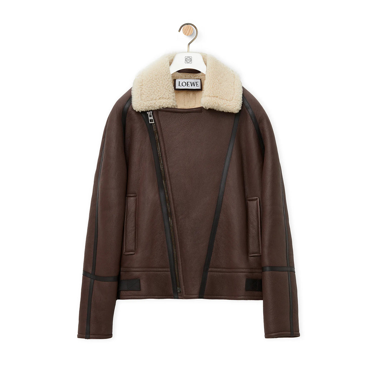 Loewe Men's Autumn And Winter Shearling Pilot Jacket Solid Color Zipper Lapel Loose Leather Jacket ?Ngvp #9776