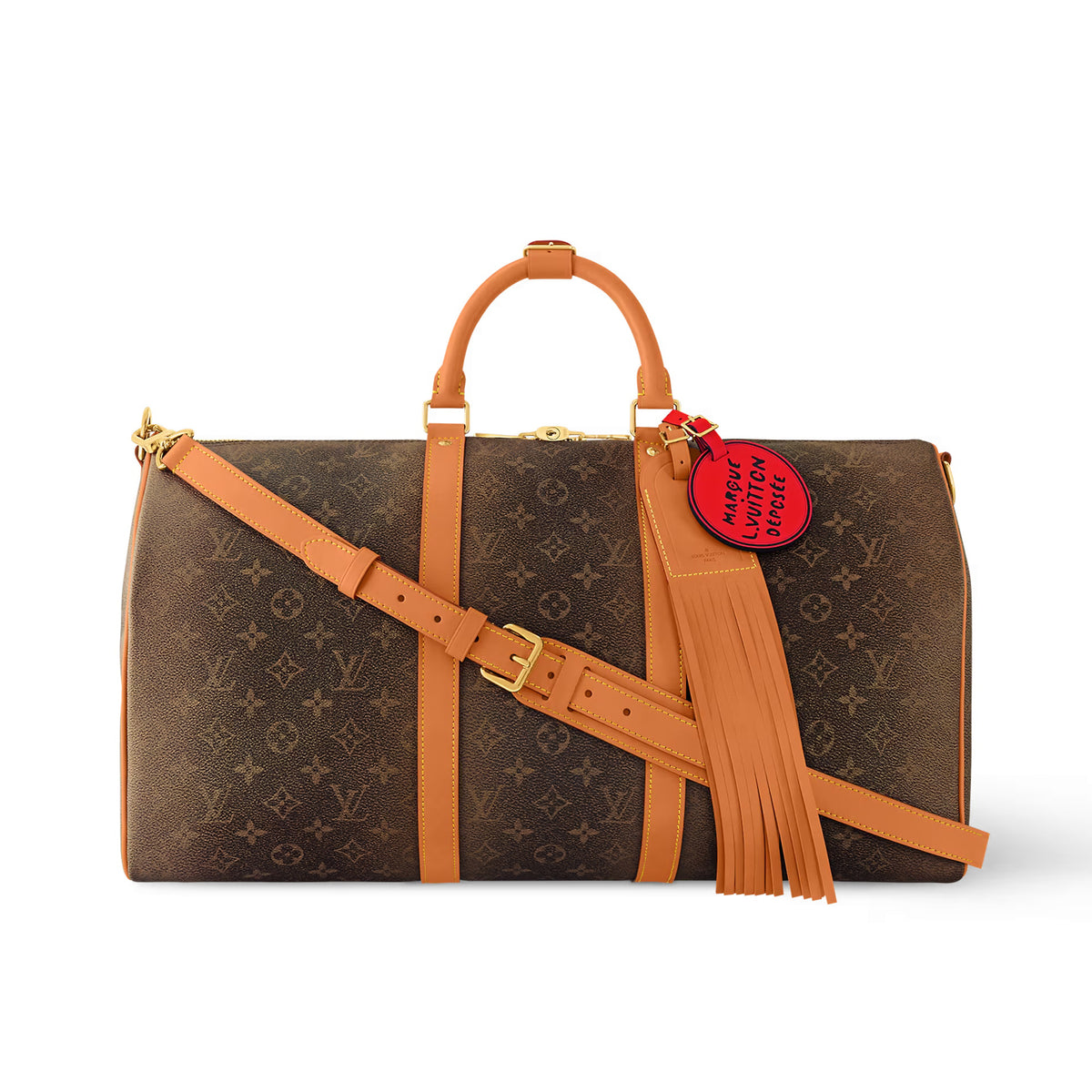 Louis Vuitton KEEPALL BANDOULI¨¨RE 50 Men's Brown Detachable Adjustable Shoulder Strap Zipper Closure Coated Canvas Quilted Leather Single Shoulder Crossbody Handbag Travel Bag Bags #72682