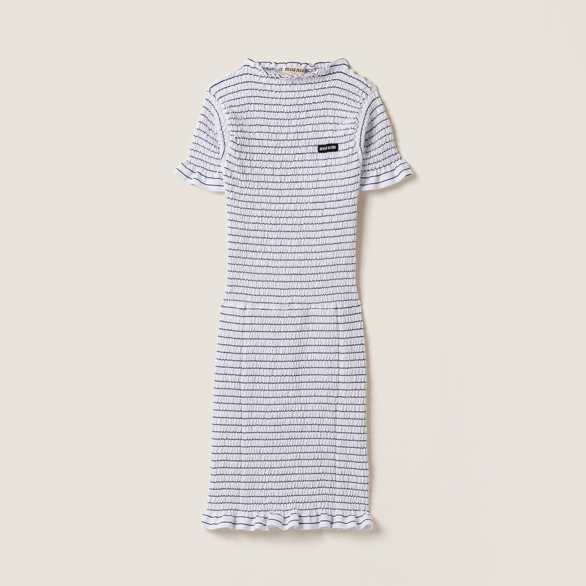 MiuMiu Women's Summer Fashion Casual Pleated Striped Plain Knit Short Sleeve Dress #78442