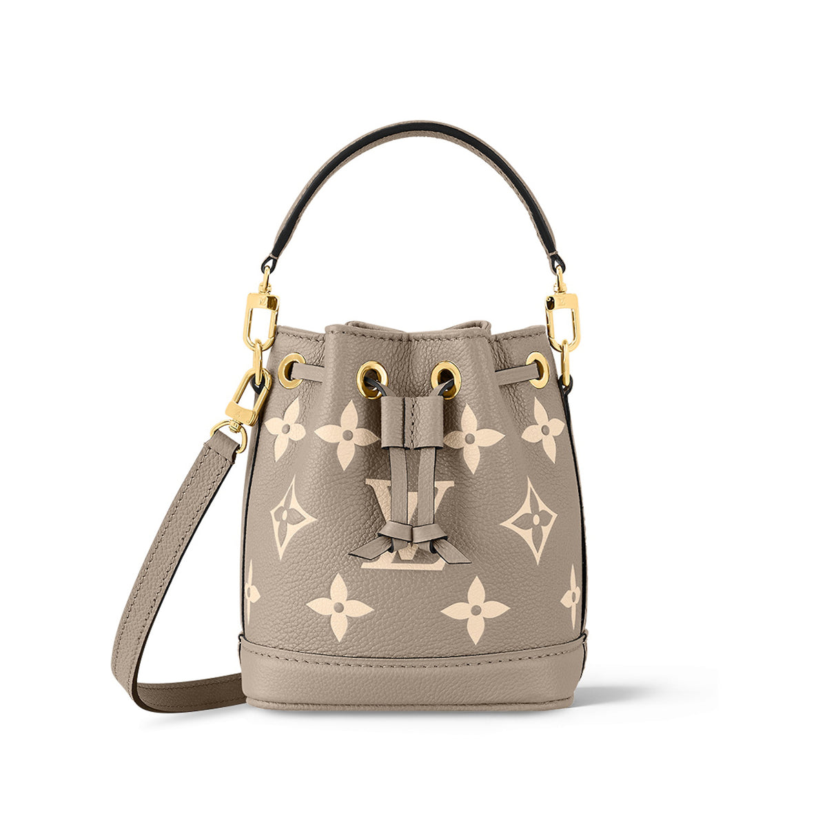 Louis Vuitton Women's Letter Logo Printed Drawstring Closure Embossed Grained Cowhide Bucket Shoulder Crossbody Bag Bags #99453