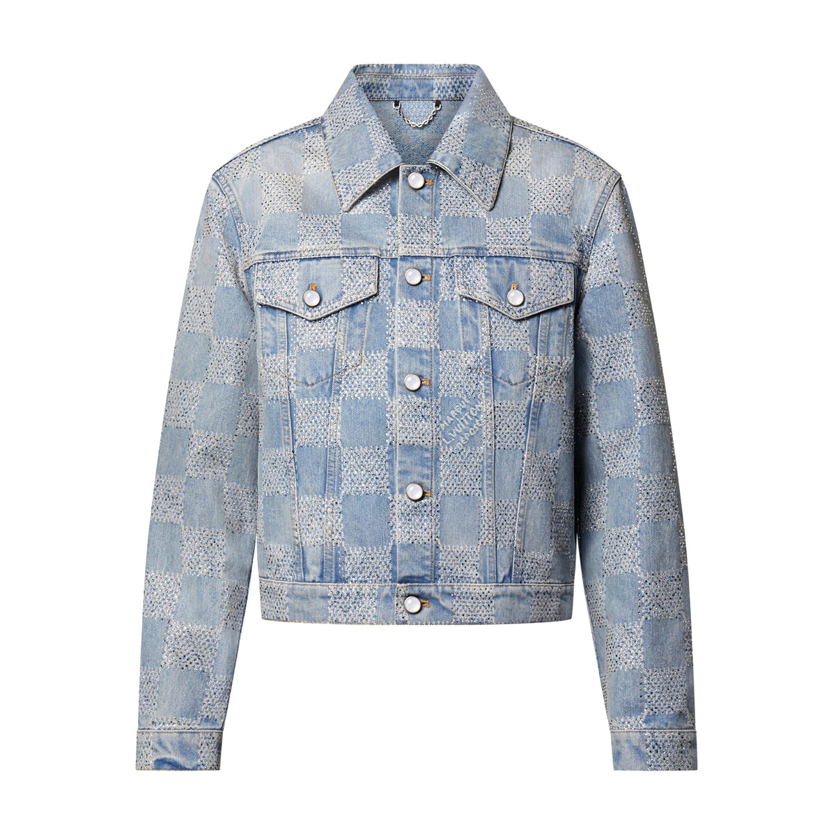 Louis Vuitton Men's Spring And Autumn Checkerboard Print Jacquard Crystal Decoration Single Breasted Long Sleeved Denim Jacket Casual Jeans Pants Suit Set #75273