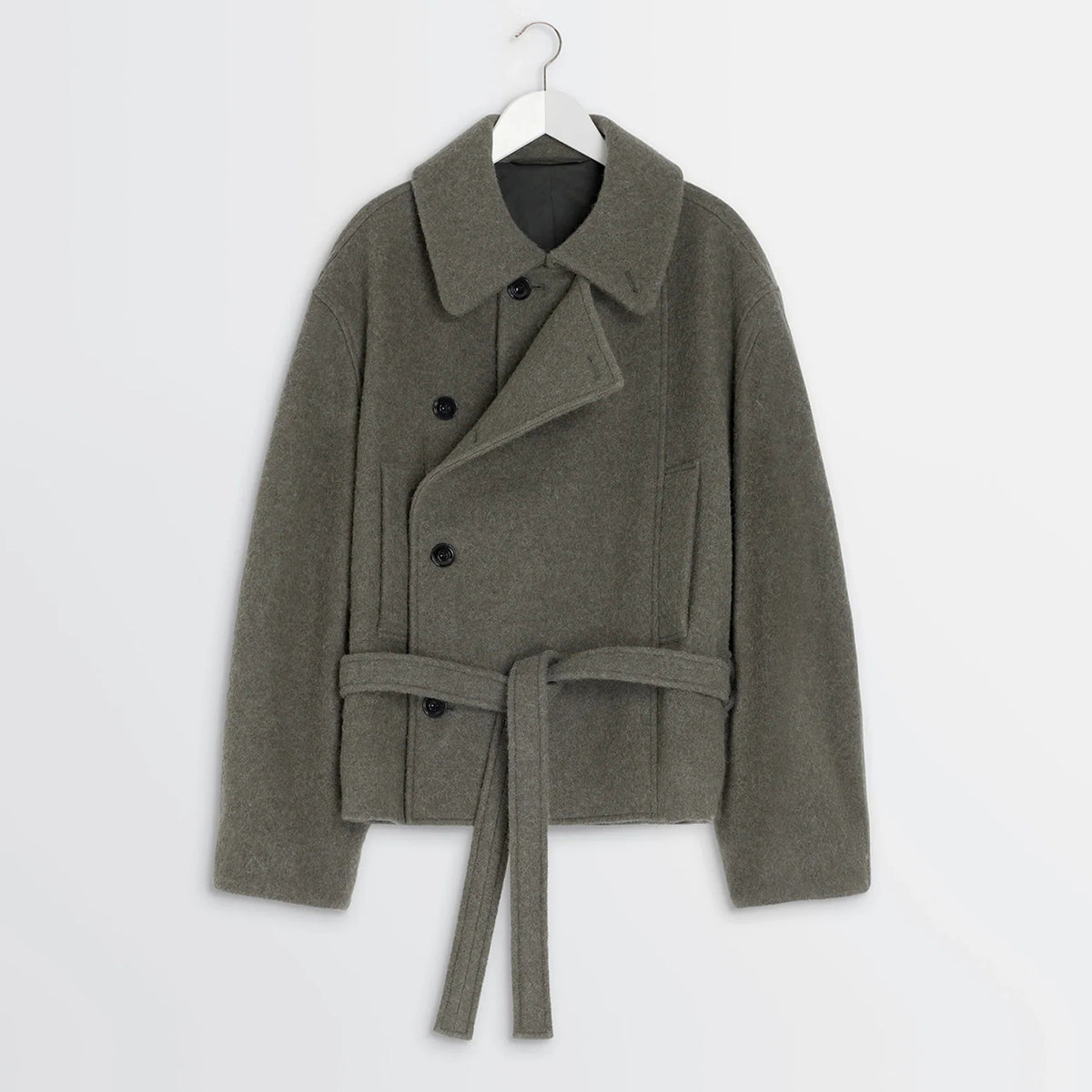 Lemaire Women's Fall And Winter Gray Lapel Short Large Fashion Trend Elegant Double-breasted Belt Temperament Jacket Ngvp #2625