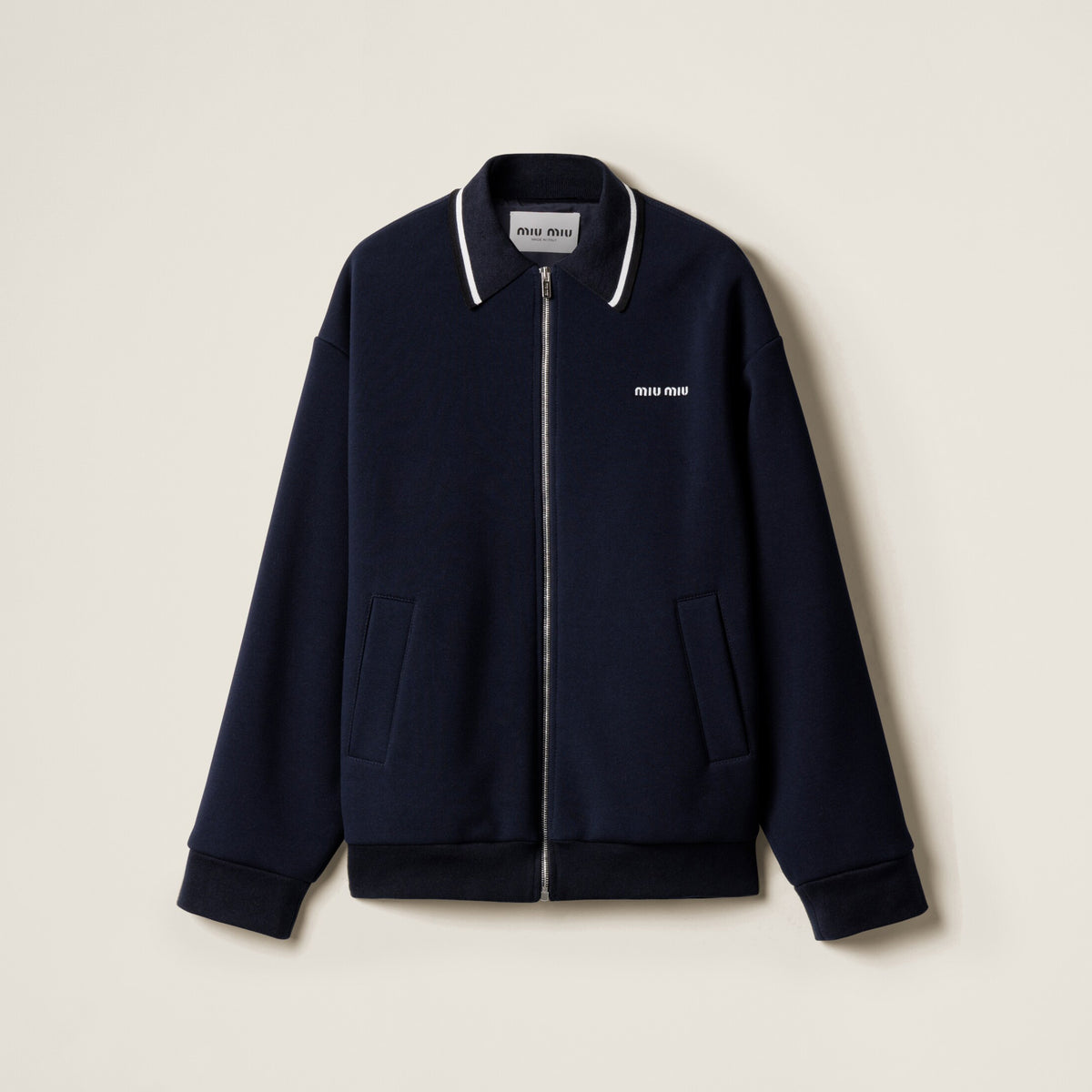 MiuMiu Men's and Women's Spring/Summer Fashion Casual Solid Color Collared Polo Neck Zipper Logo Letter Embroidered Jacket #78397