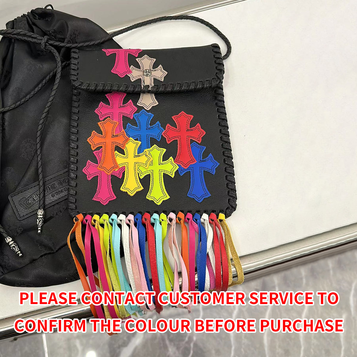 Chrome Hearts Women's Cross Labelled Tassel Cowhide Leather Crossbody Shoulder Bag Bags #99549