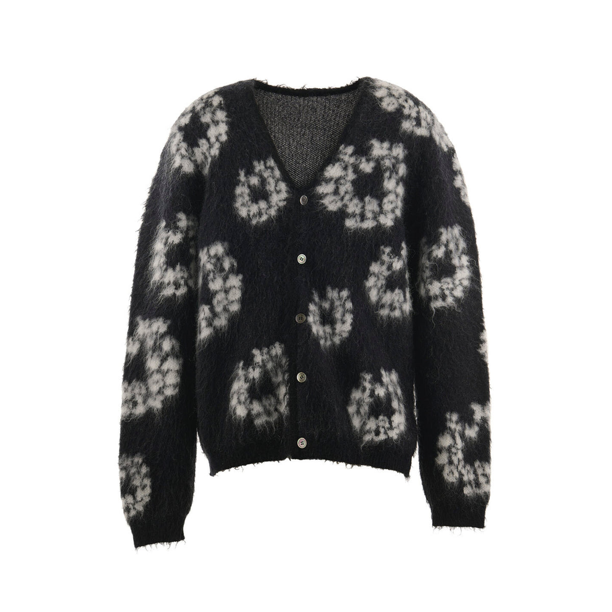 Denim Tears X Saint Michael Men's Vintage Black And White Kapok Wool Knit Sweater Fashion Casual Mohair Cardigan Single Breasted Knitted Jacket Ngvp #9824