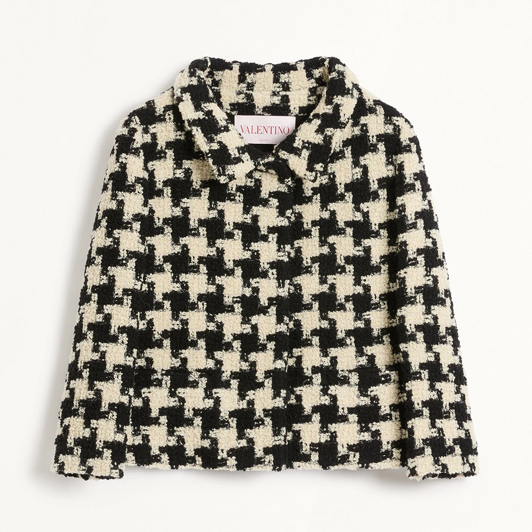 Valentino Women's Autumn and Winter Black and White Chibi Check Wool Tweed Lapel Single Breasted Long Sleeve Jacket #75231