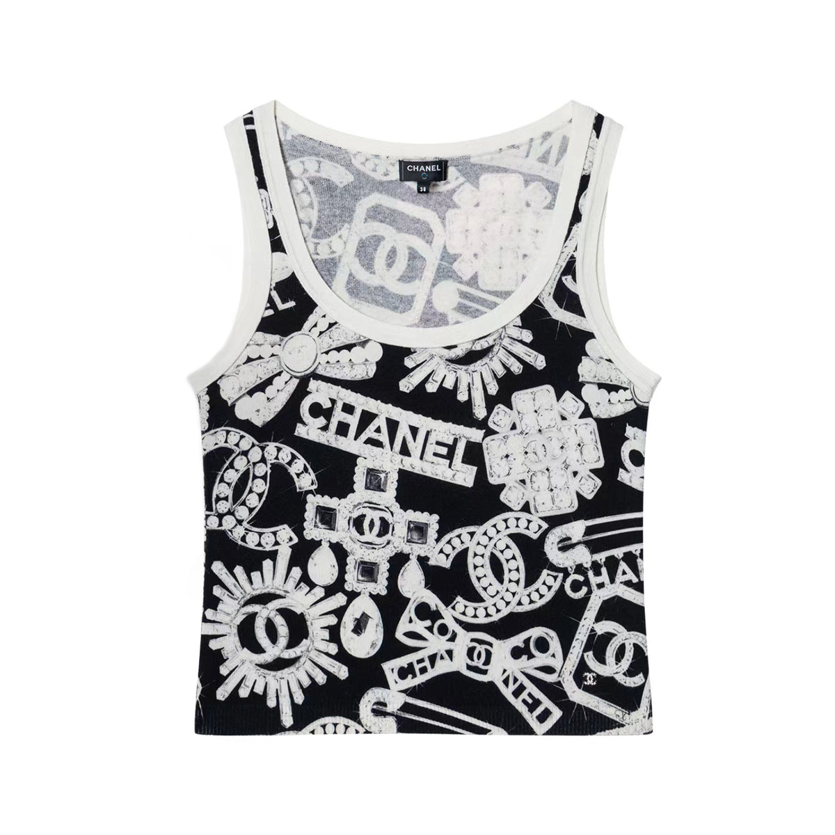 Chanel Women's Summer Fashion Trend Pattern Printed Round Neck Sleeveless Straight Top Vest #78413