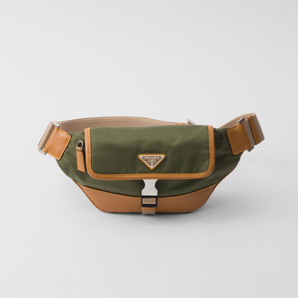 Prada Men's Enameled Metal Triangle Label Re-Nylon and Leather Shoulder Bag Waist Bags #76294