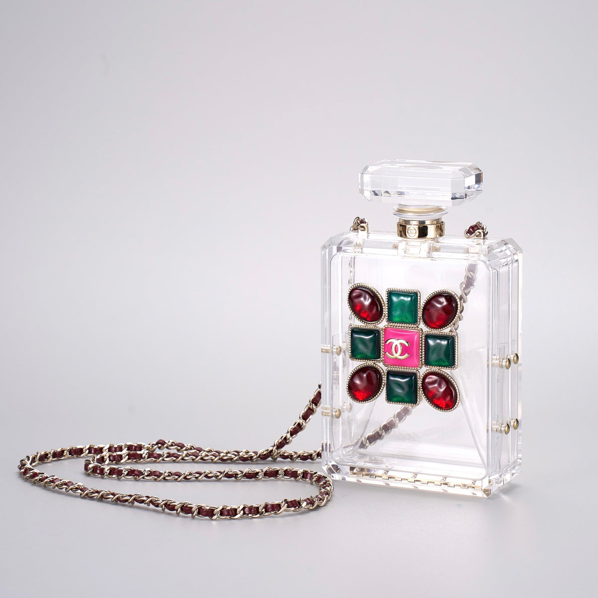 Chanel Women's Solid Colour Glass Gemstone Embellished Transparent Acrylic Perfume Bottle Shoulder Bag Bags #77239