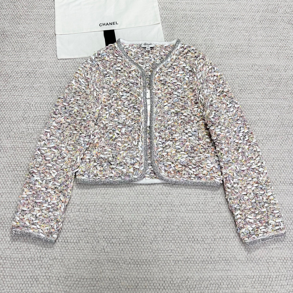 Chanel Women's Colorful Diamonds Woven Cotton Round Neck Spring and Autumn Long Sleeve Short Cardigan Jacket Ngvp #1953