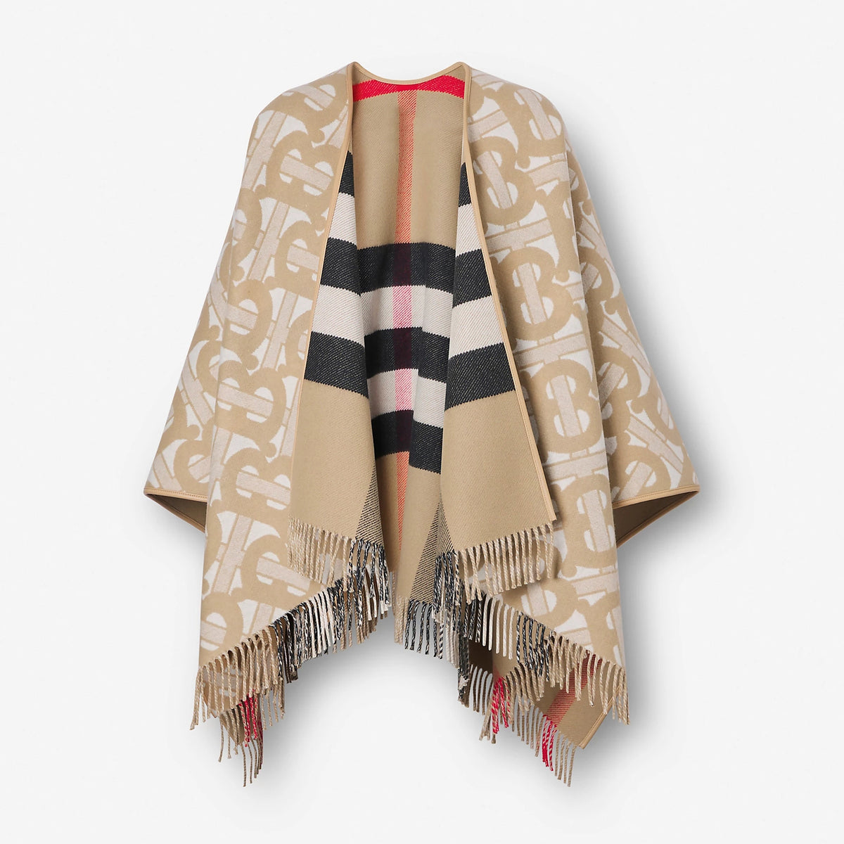 Burberry Women's Winter Reversible Khaki Wool Blend Shawl Poncho Cape #97847