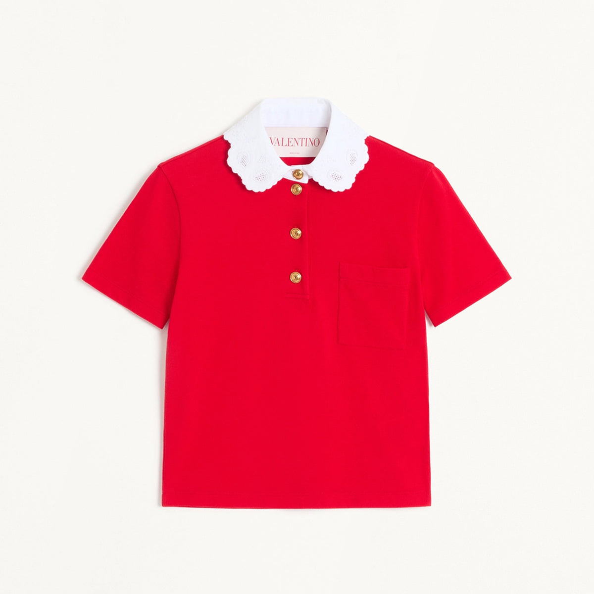 Valentino Women's Summer Lace Neckline Embroidery Colorblocking Cotton Short Sleeve Polo Shirt Ngvp #1237