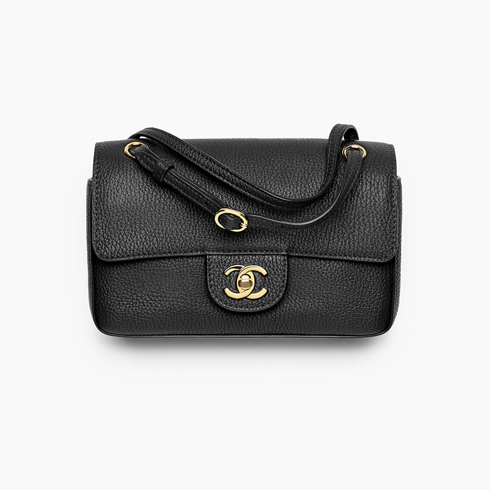 CHANEL Mini Flap Bag Grained Calfskin Gold-tone Metal Black #393772