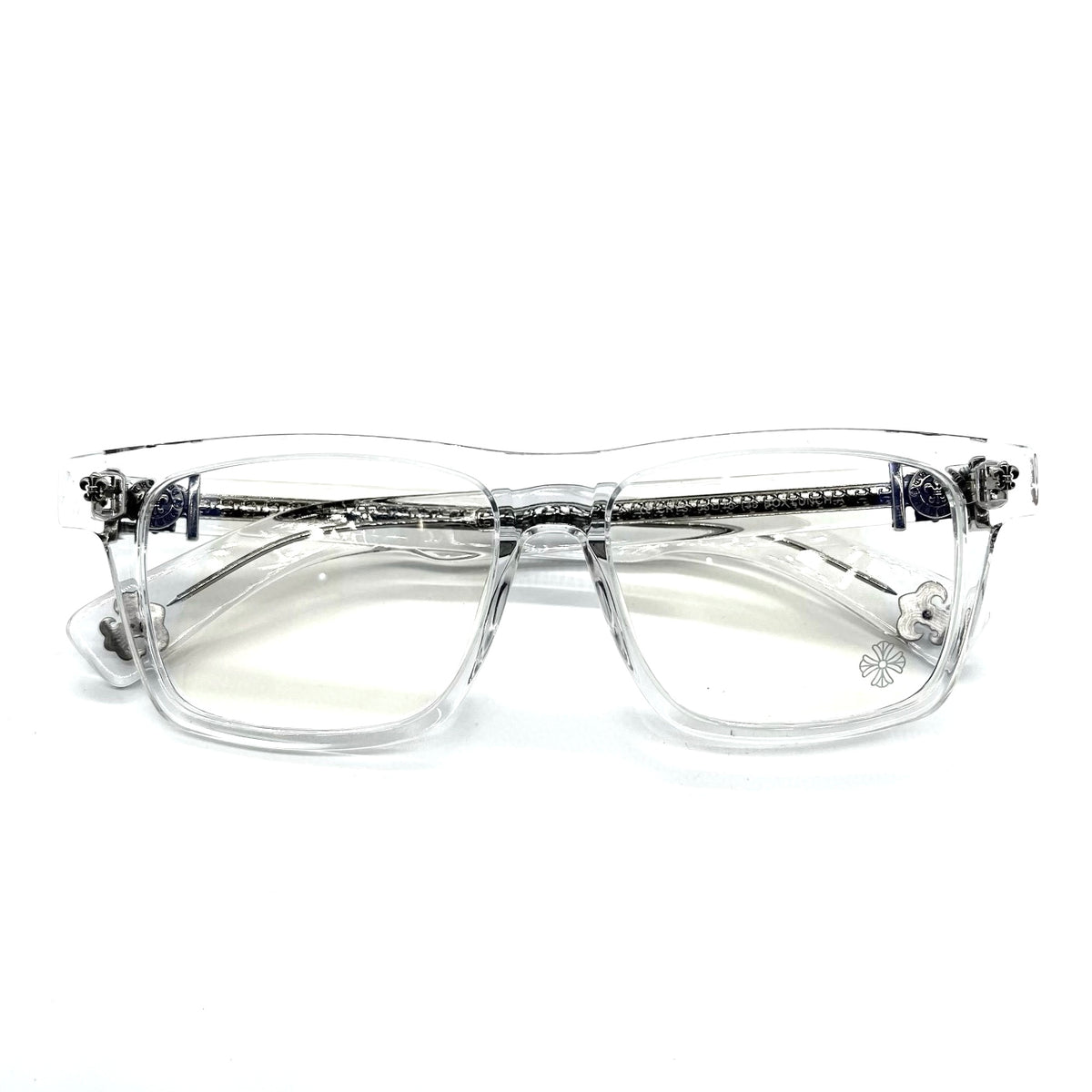 Chrome Hearts Men's And Women's Metal Engraved Temple Transparent Square Frame Optical Glasses #77867