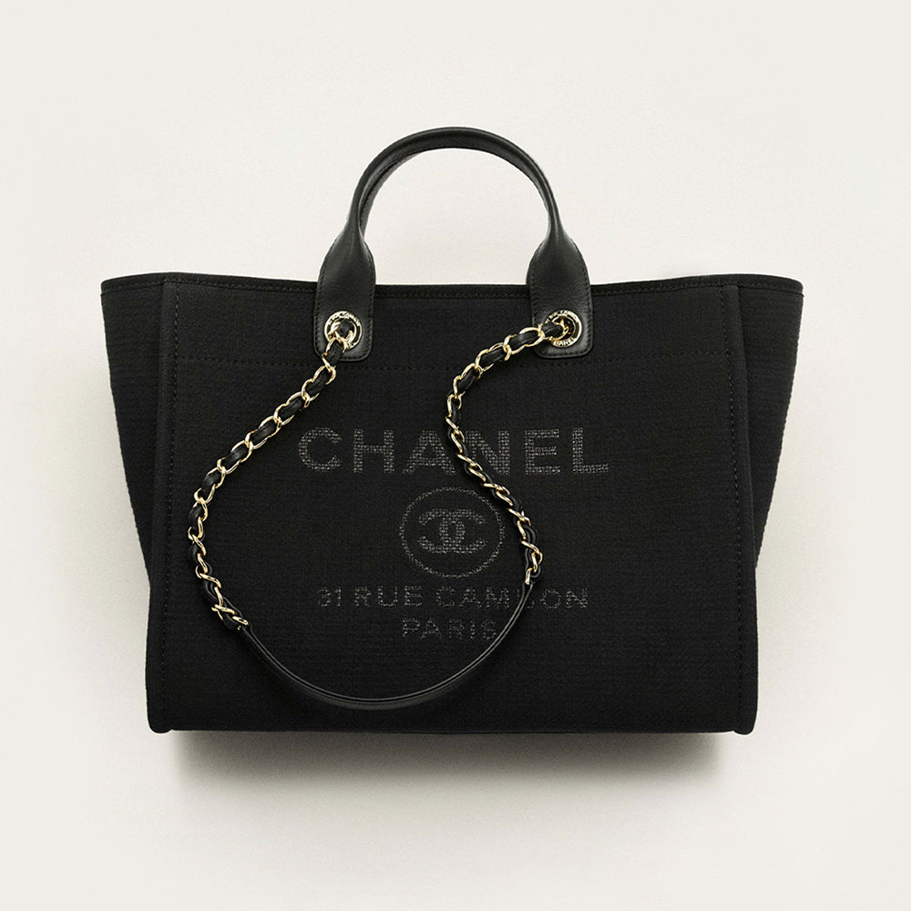 临时-- Chanel Large Shopping Bag Canvas Gold Tone Metal Black