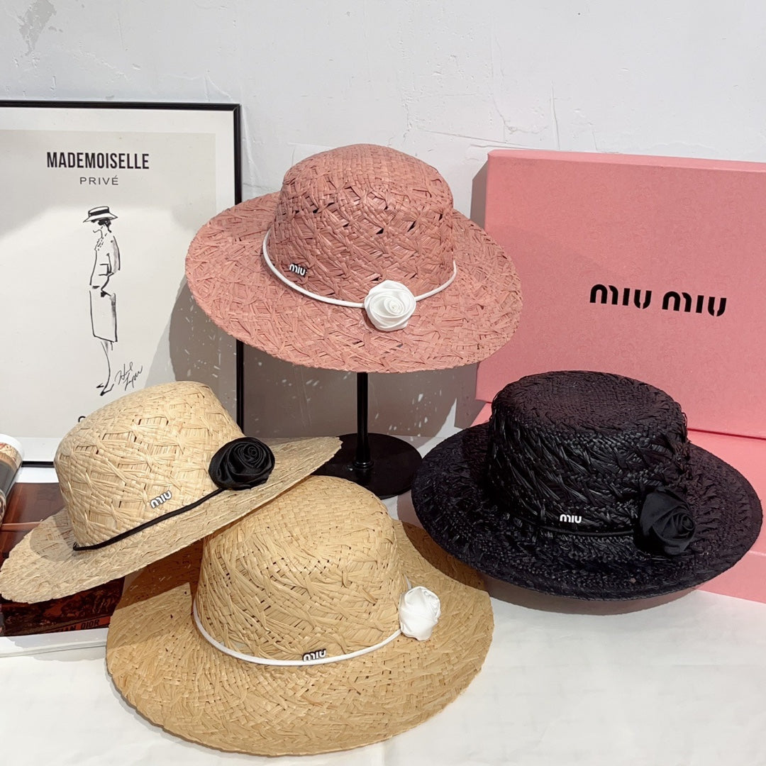 MiuMiu Women's Summer Solid Color Raffia Woven Straw Hat (please Contact Customer Service To Choose The Color For Purchase) #76549