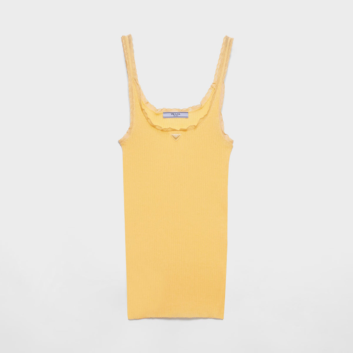 Prada Women's Summer Solid Color Lace Trim Ribbed Cotton Stretch Tank Top #77834