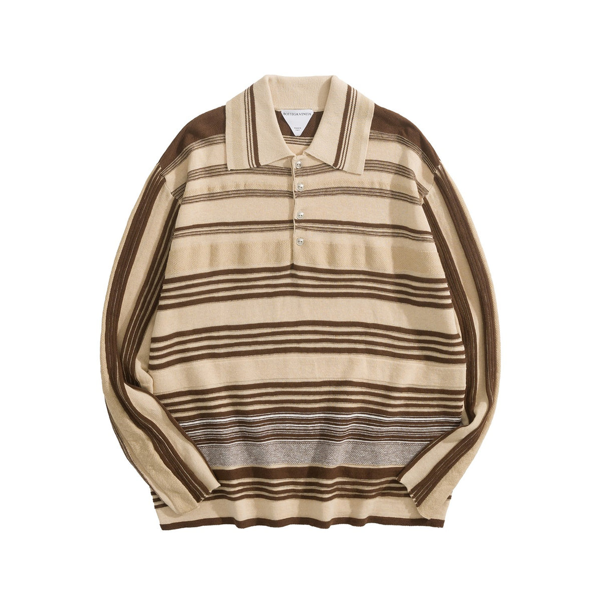 Bottega Veneta Men's Spring And Fall Striped Color Clashing Knitted Polo Shirt Long-sleeved Lapel Fashion Casual Pullover Sweater T-shirt #81429