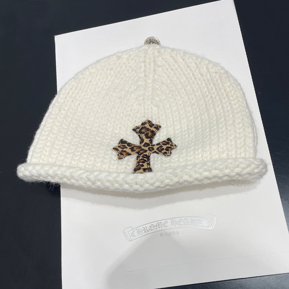 Chrome Hearts Leopard Leather Cross Silver Jewelry Cold Hat #334406
