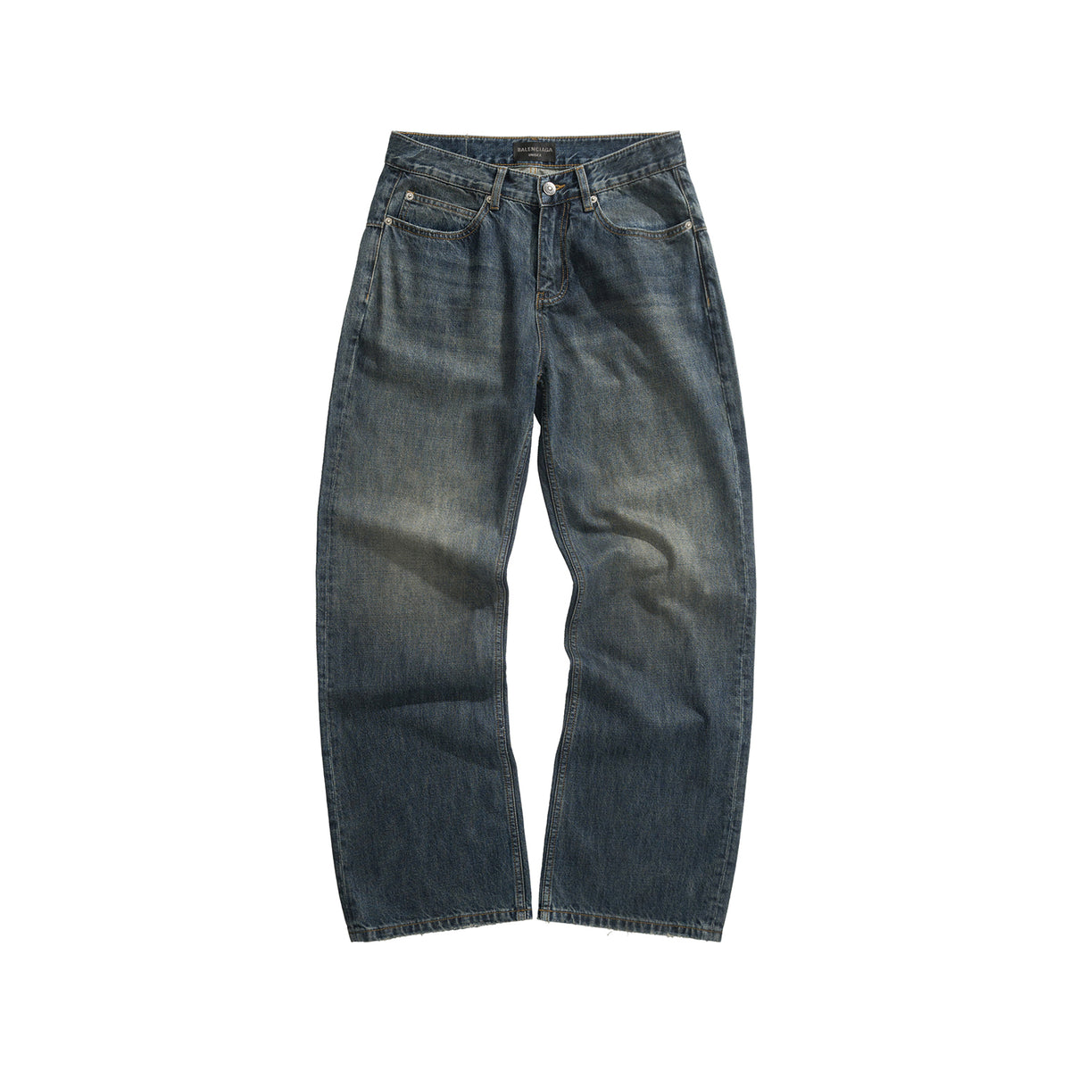 Balenciaga Men's Spring And Summer Blue Cotton Fitted Low Waist Denim Pants Fashion High Street Trend Straight Wide Leg Casual Trousers Ngvp #1719