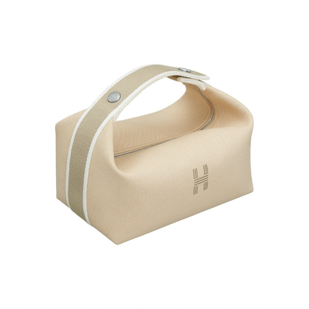 Hermes Leather webbing splicing handbag Makeup bag Handheld #29177