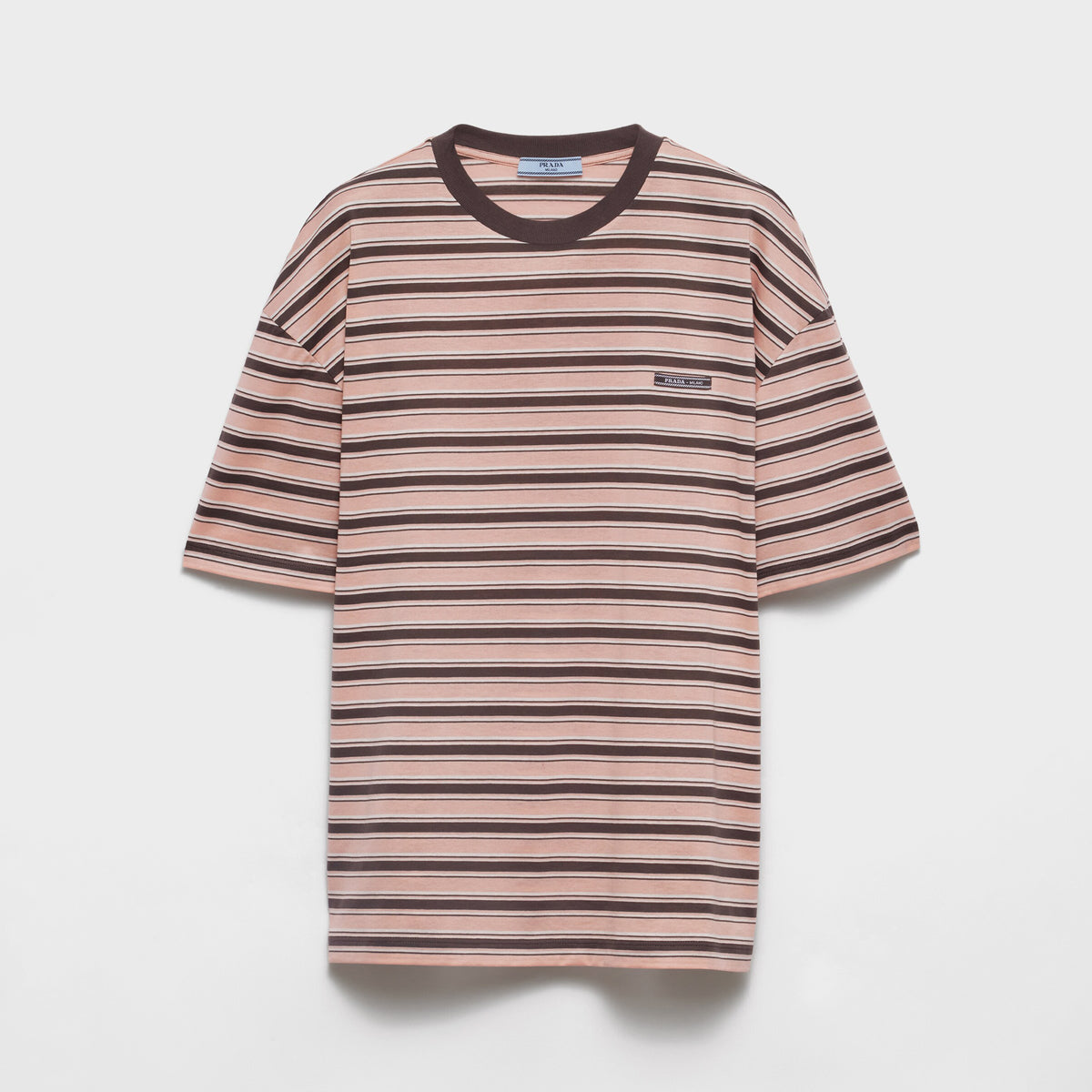 Prada Women's Summer Colour Block Stripe Print Round Neck Cotton Short Sleeve T-Shirt #76677