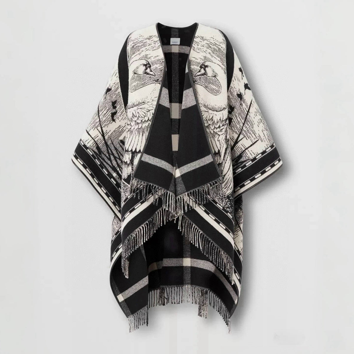 Women's Reversible Swan Kingdom Jacquard Cashmere Shawl Poncho #72513
