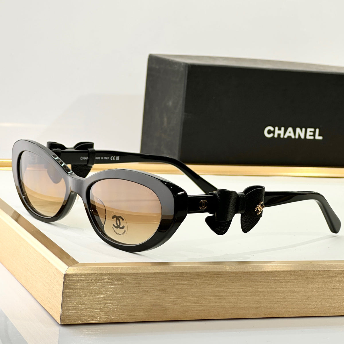 Chanel Women's Bow Tie Retro Fashion Cat-Eye Full-Frame Sunglasses Solid Color Casual Glasses #81489