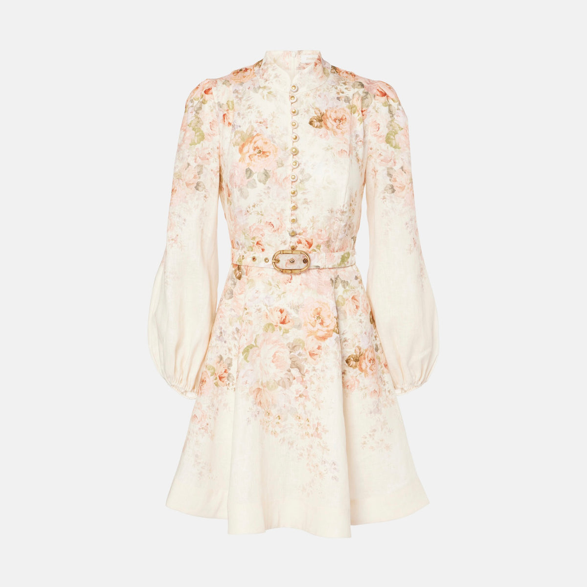 Zimmermann Women's Summer Floral Printed Waistband Lantern Sleeve Long Sleeve Dress #76897