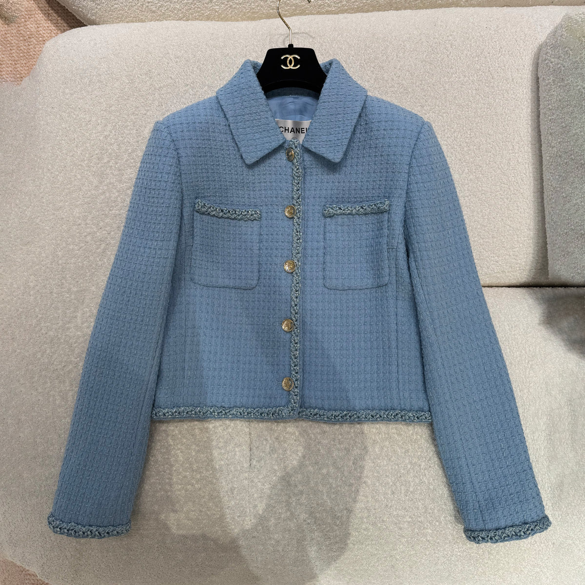 Chanel Women's Spring/Fall Wool Twill Single-Breasted Lapel Long-Sleeve Jacket Solid-Color Casual Skirt Suit Set Ngvp #2356