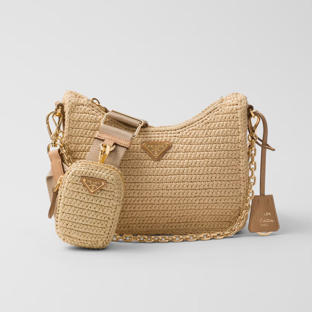 Prada Re-Edition 2005 Women's Logo Embroidered Fashionable Straw And Willow Mini Shoulder Bag Casual Underarm Bag #99744
