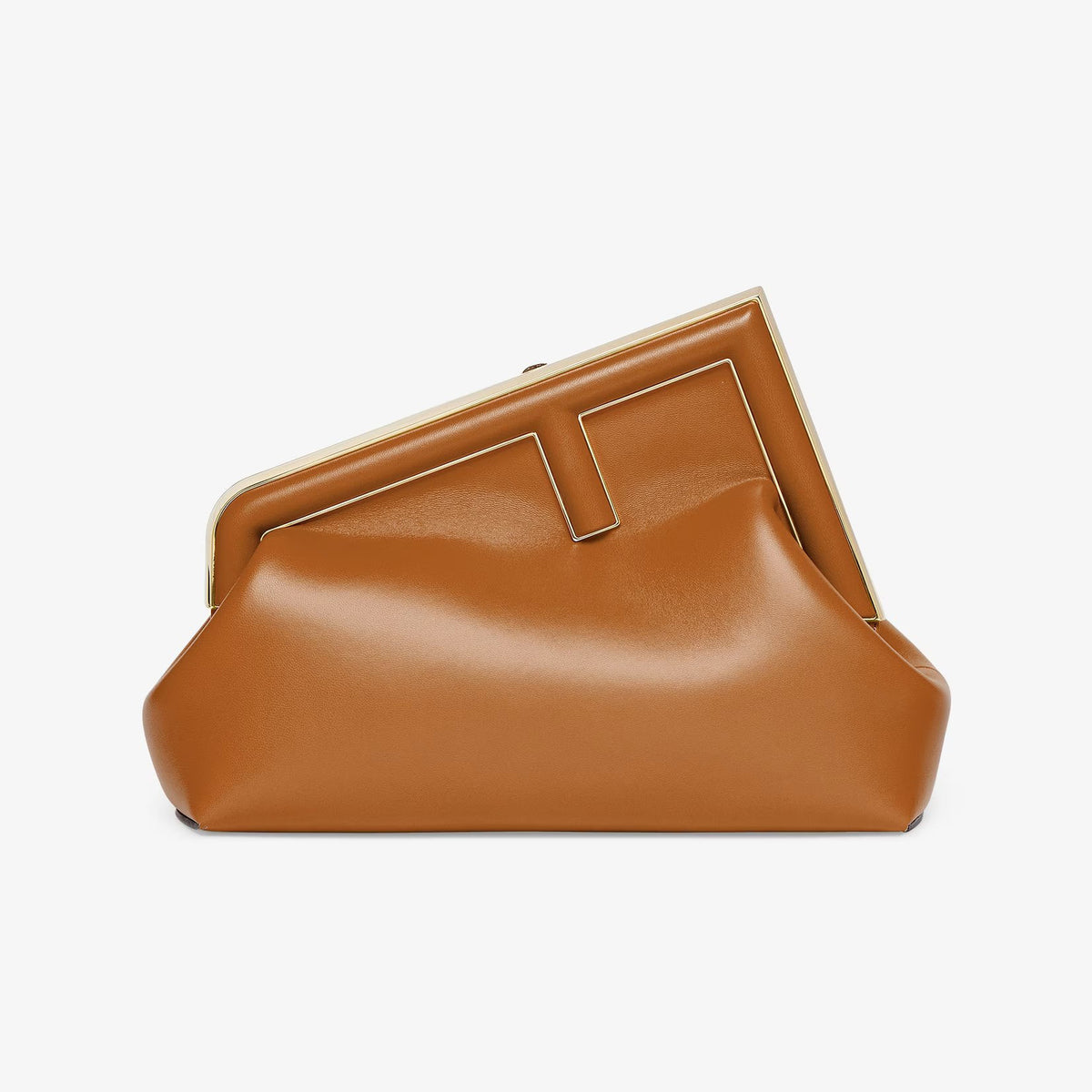 FENDI First Midi Brown Leather Bag Women's Tilt F Logo Clutch Bags #97626